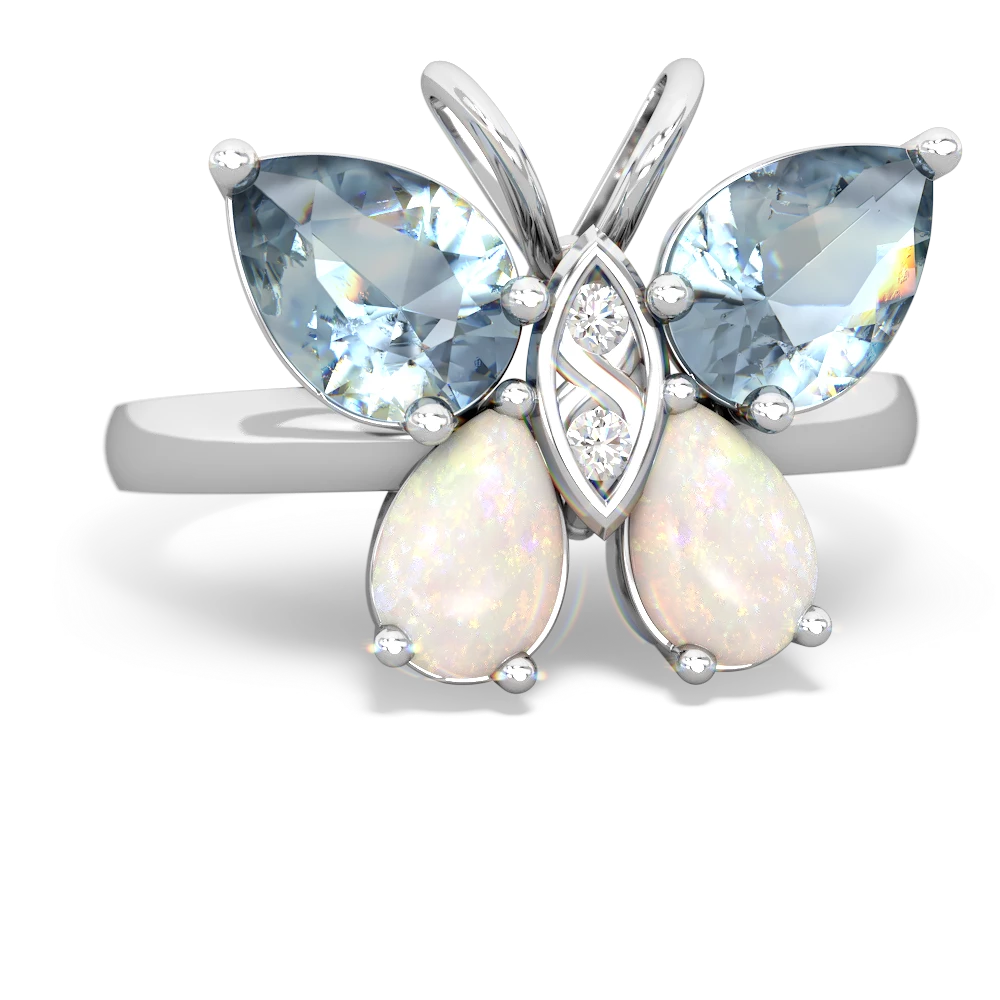 Aquamarine Butterfly 14K White Gold ring R2215