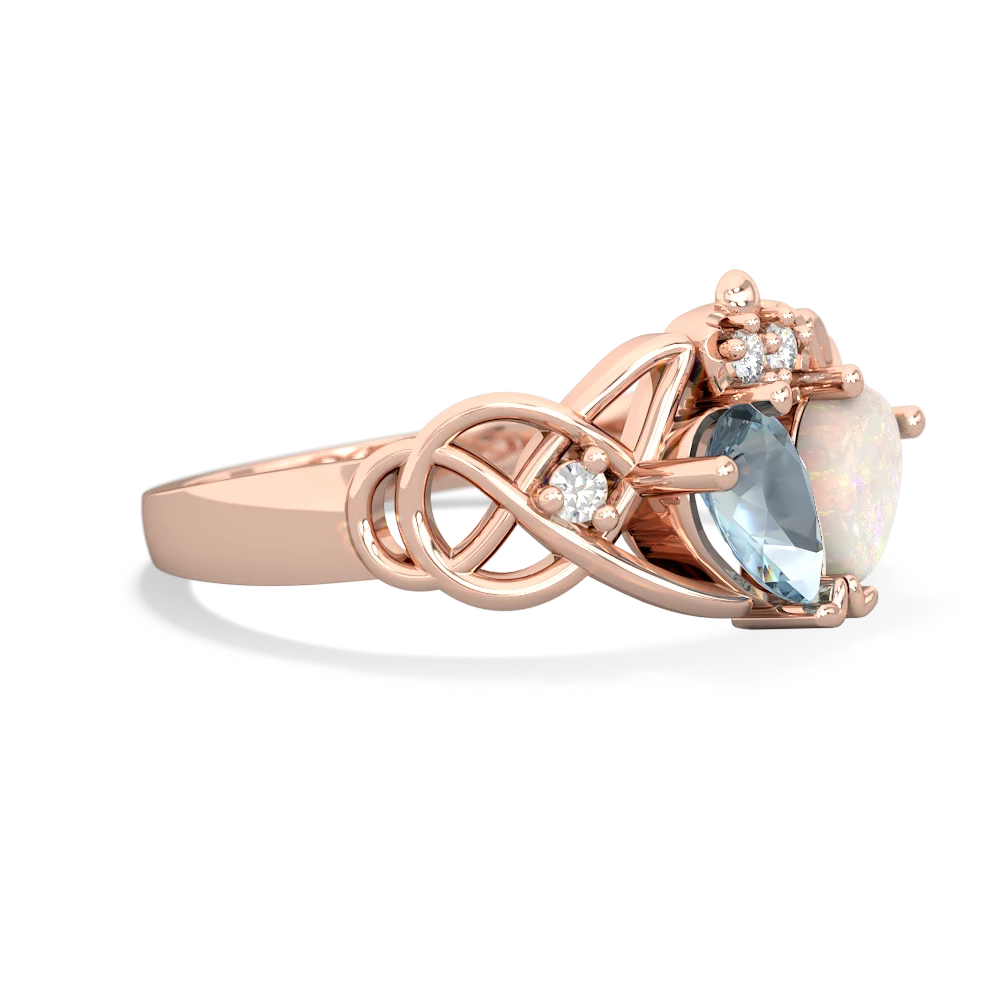 Aquamarine 'One Heart' Celtic Knot Claddagh 14K Rose Gold ring R5322