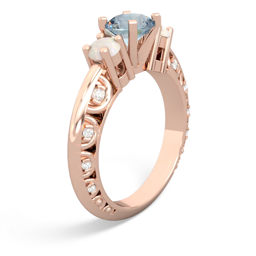 Aquamarine Art Deco Eternal Embrace Engagement 14K Rose Gold ring C2003