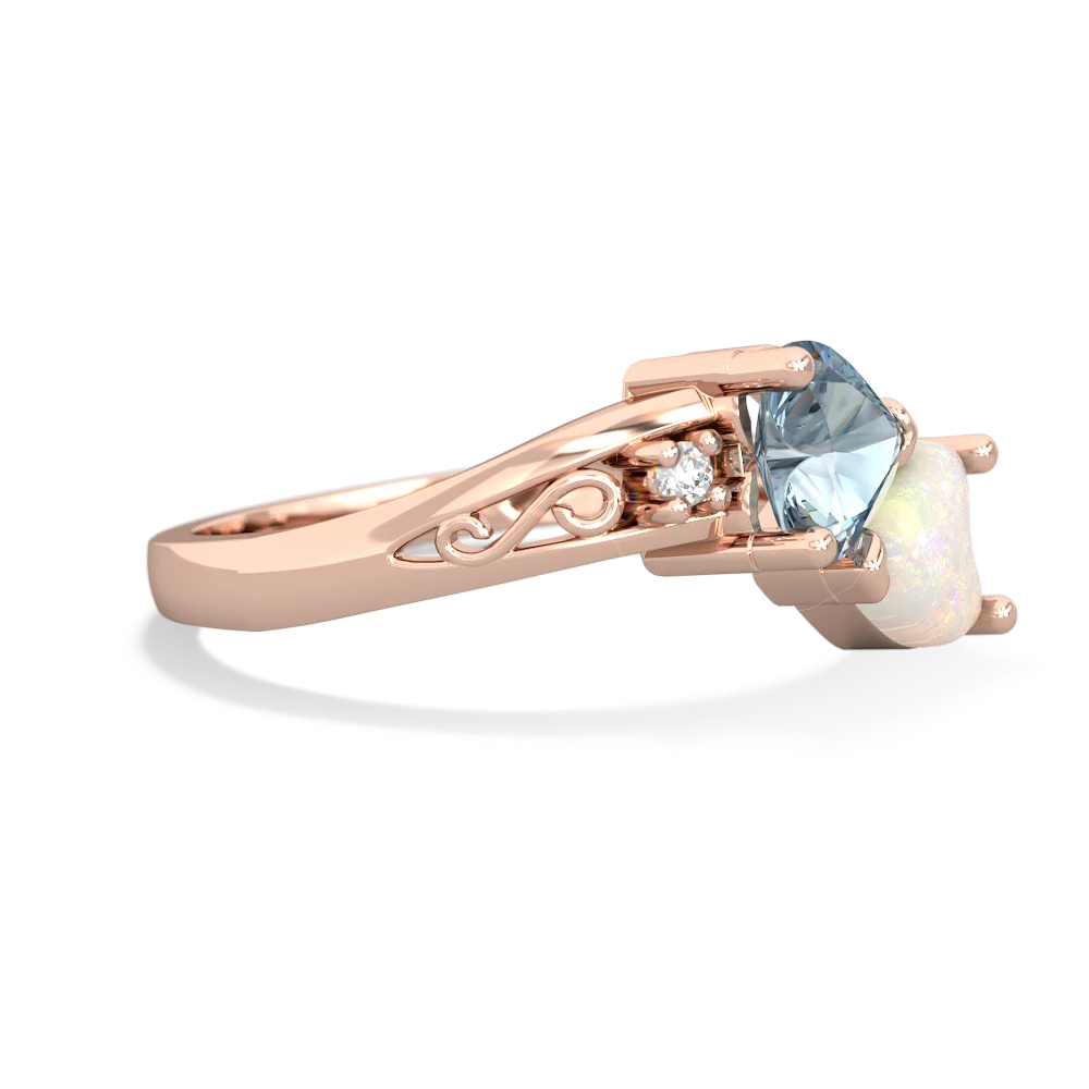 Aquamarine Snuggling Hearts 14K Rose Gold ring R2178