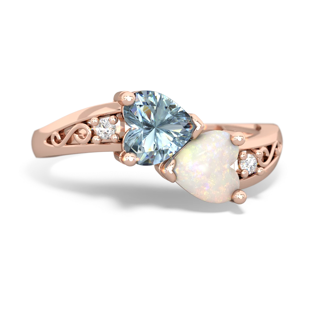 Aquamarine Snuggling Hearts 14K Rose Gold ring R2178