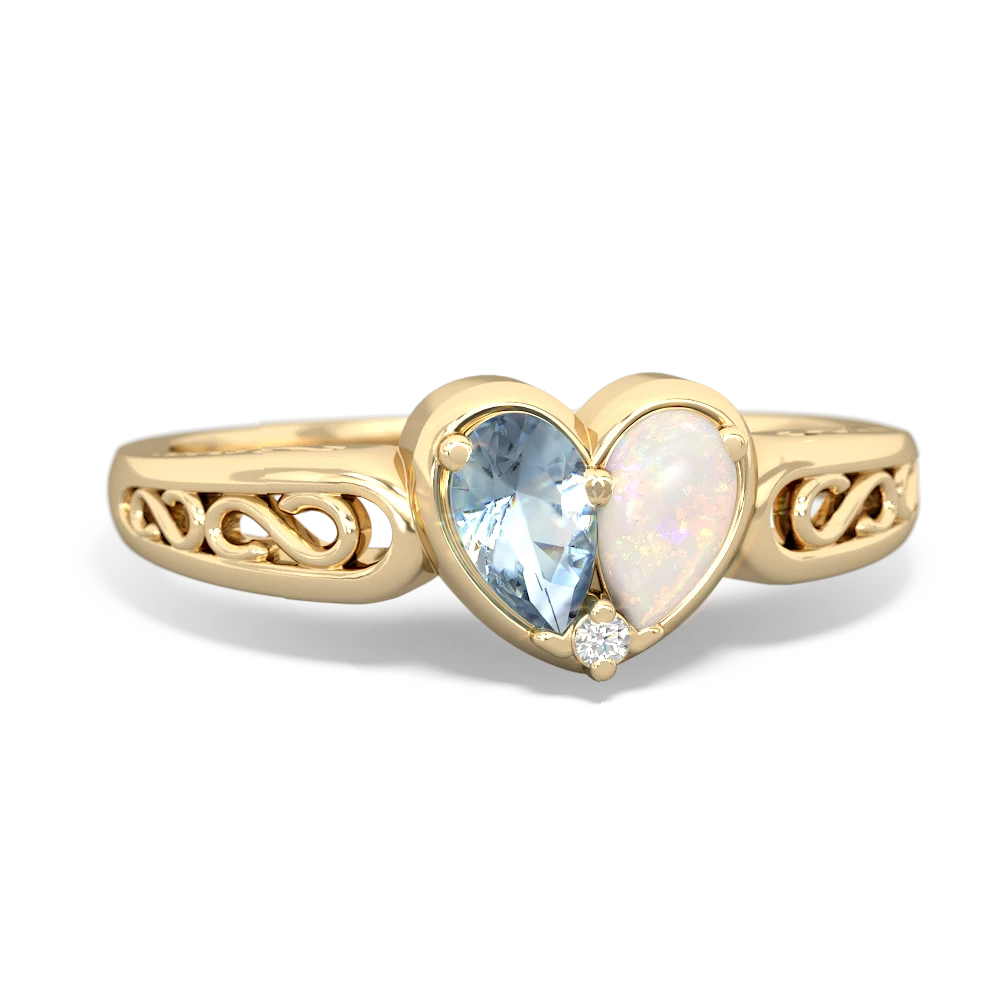 Aquamarine Filligree 'One Heart' 14K Yellow Gold ring R5070