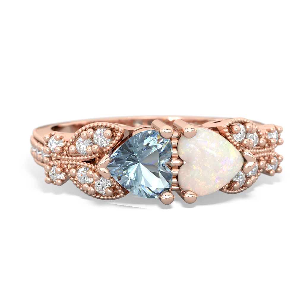 Aquamarine Diamond Butterflies 14K Rose Gold ring R5601