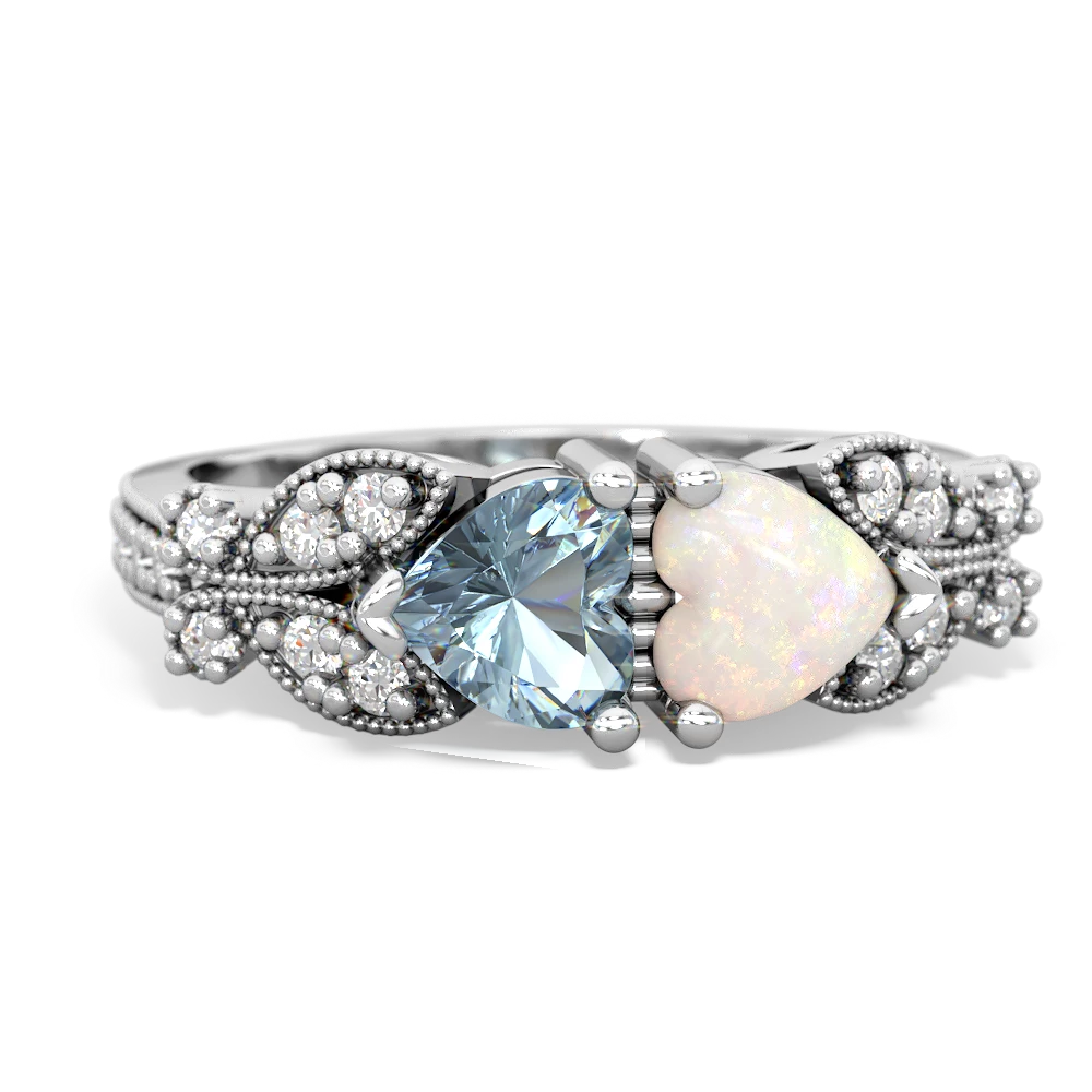 Aquamarine Diamond Butterflies 14K White Gold ring R5601