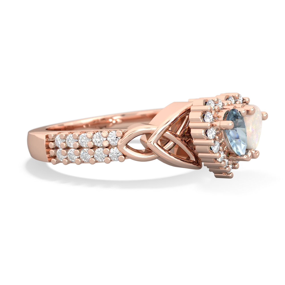 Aquamarine Celtic Knot Two Hearts As One 14K Rose Gold ring R2644HRT