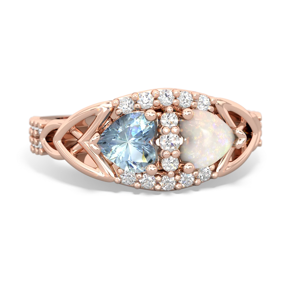 Aquamarine Sparkling Celtic Knot 14K Rose Gold ring R2645