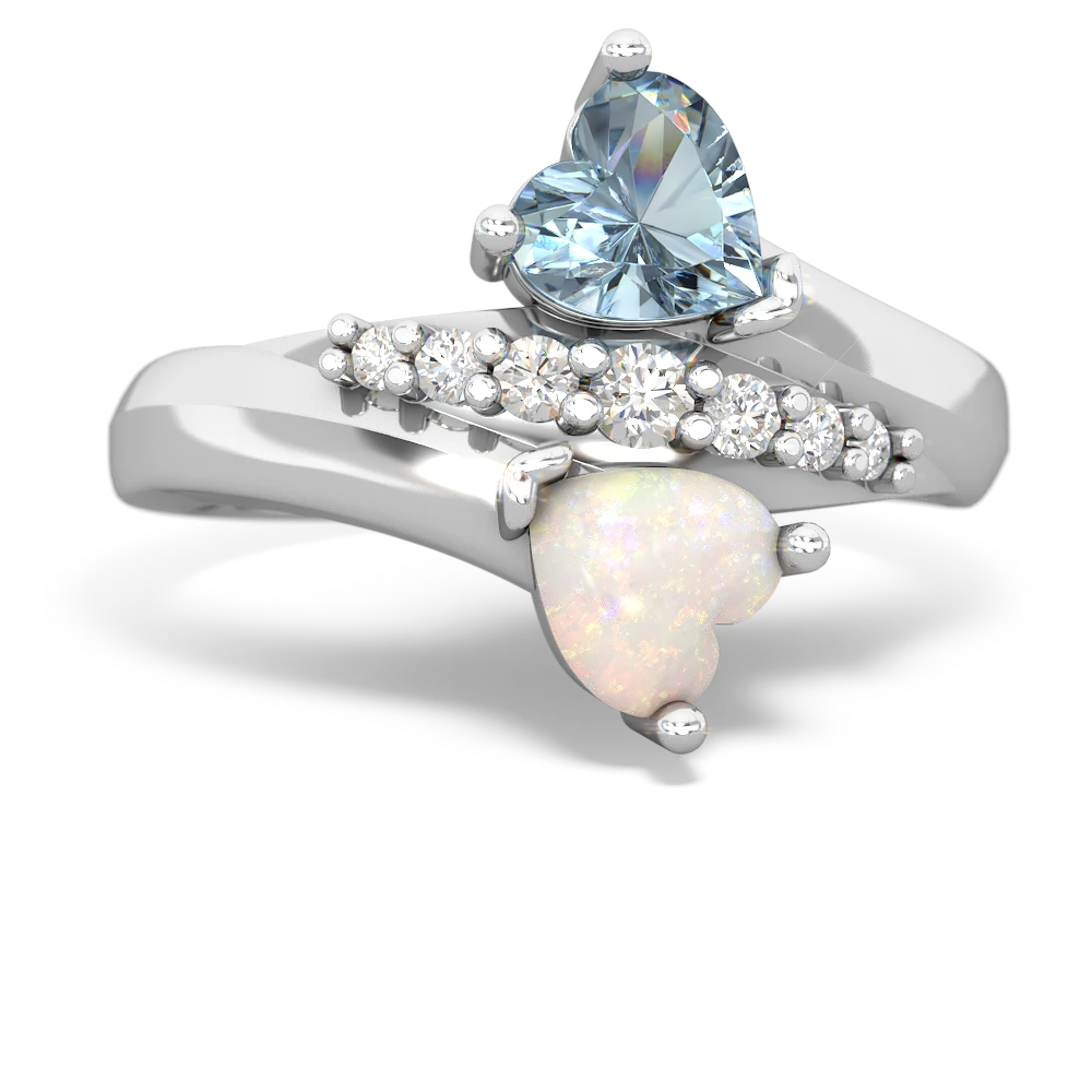 Aquamarine Heart To Heart 14K White Gold ring R2064