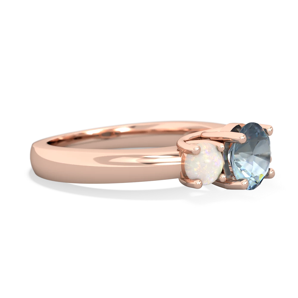 Aquamarine Three Stone Round Trellis 14K Rose Gold ring R4018