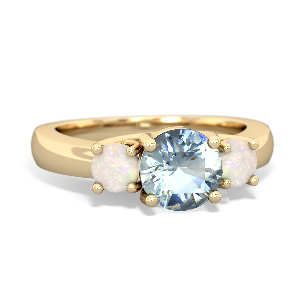 Aquamarine Three Stone Round Trellis 14K Yellow Gold ring R4018