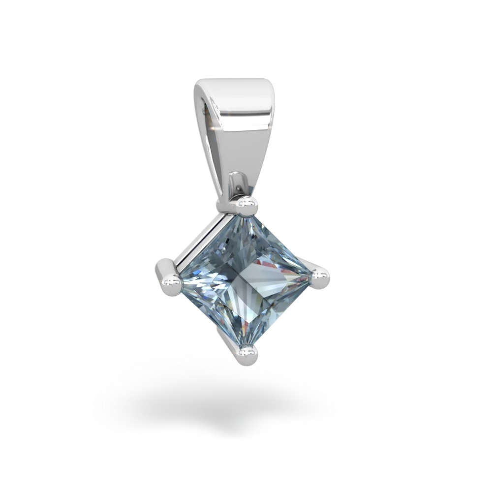 Aquamarine 5Mm Princess Solitaire 14K White Gold pendant P1789