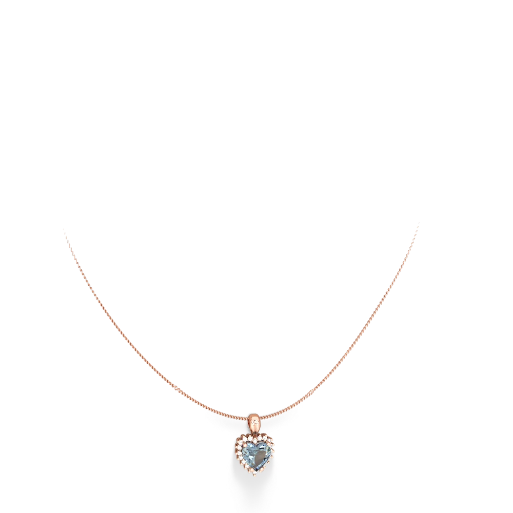 Aquamarine Sparkling Halo Heart 14K Rose Gold pendant P0391