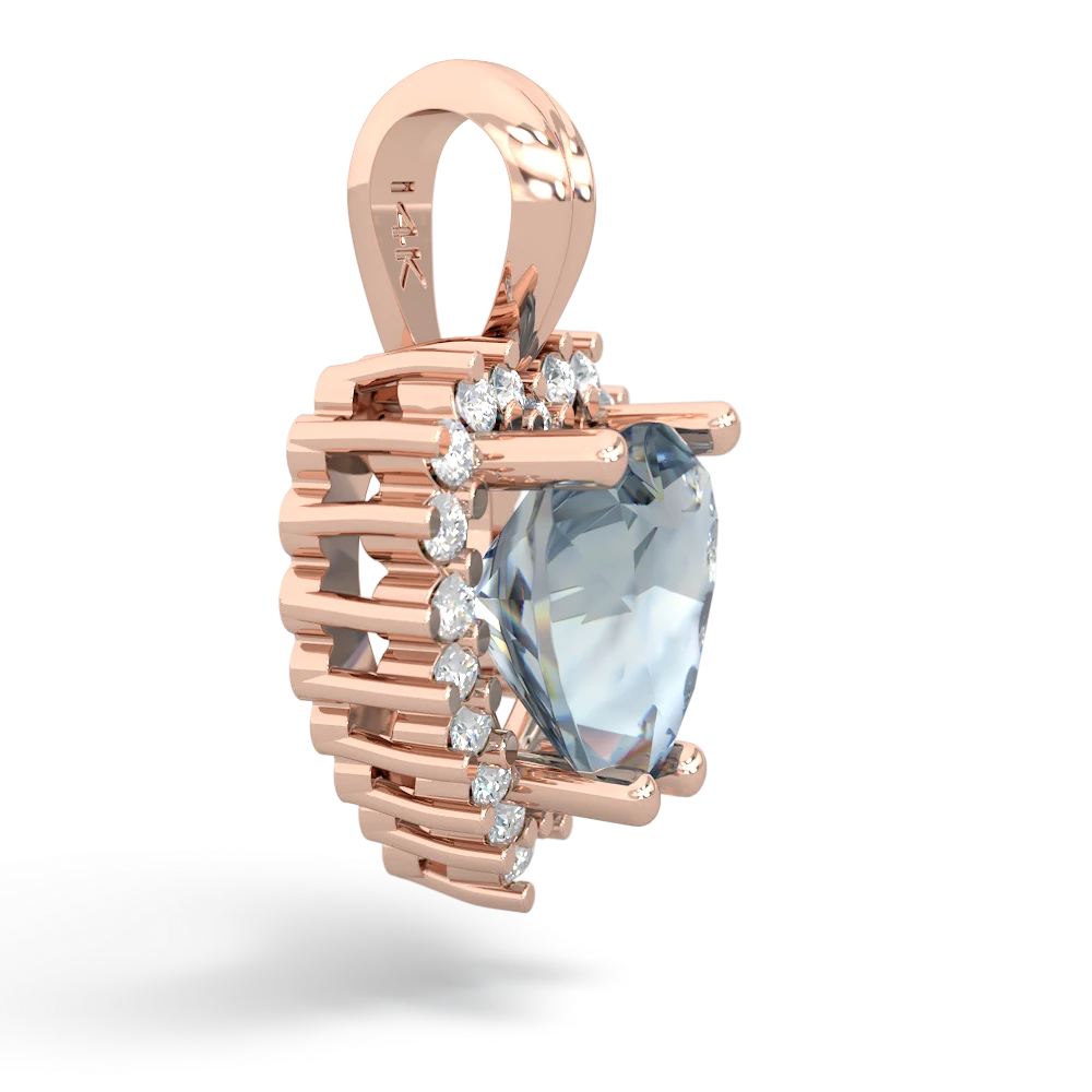 Aquamarine Sparkling Halo Heart 14K Rose Gold pendant P0391