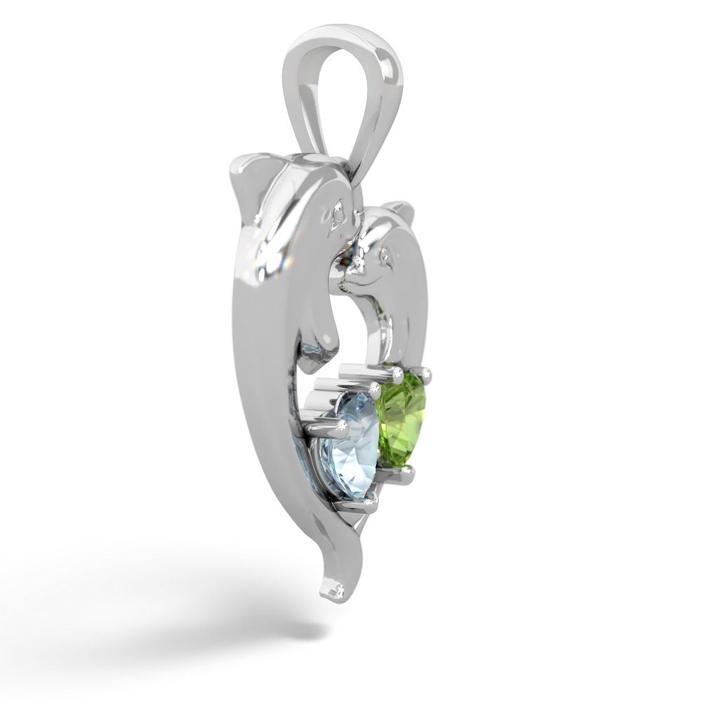 Aquamarine Dolphin Heart 14K White Gold pendant P5820