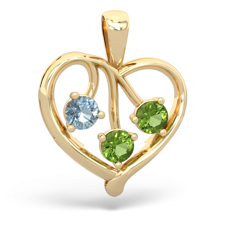 Aquamarine Glowing Heart 14K Yellow Gold pendant P2233