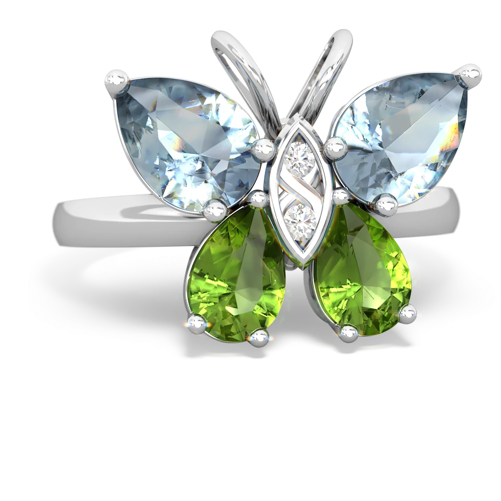 Aquamarine Butterfly 14K White Gold ring R2215