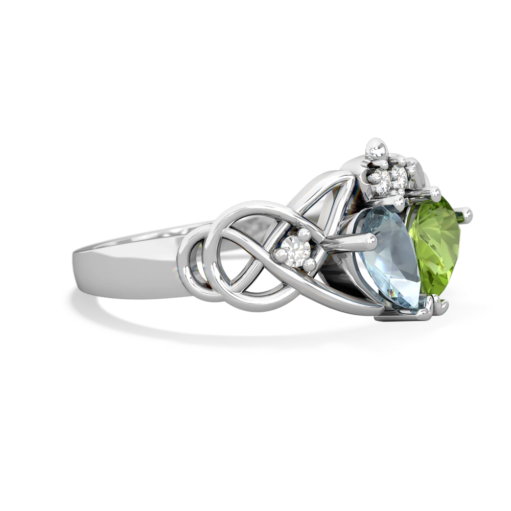 Aquamarine 'One Heart' Celtic Knot Claddagh 14K White Gold ring R5322