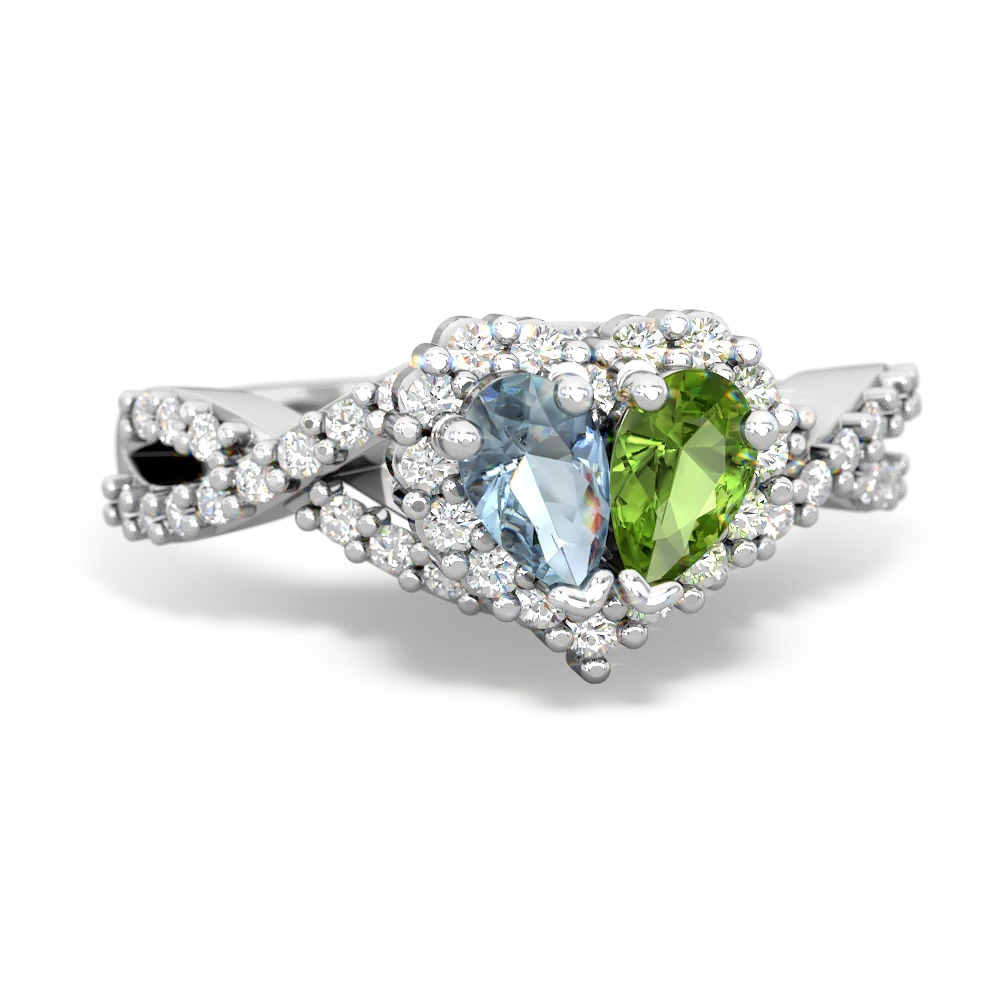 Aquamarine Diamond Twist 'One Heart' 14K White Gold ring R2640HRT