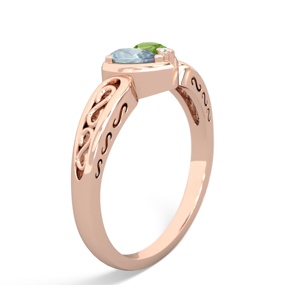 Aquamarine Filligree 'One Heart' 14K Rose Gold ring R5070