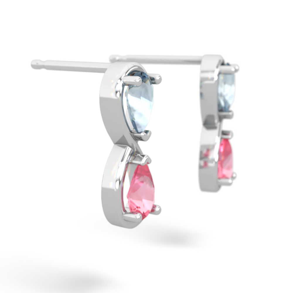 Aquamarine Lab Pink Sapphire Infinity earrings - 14K White Gold