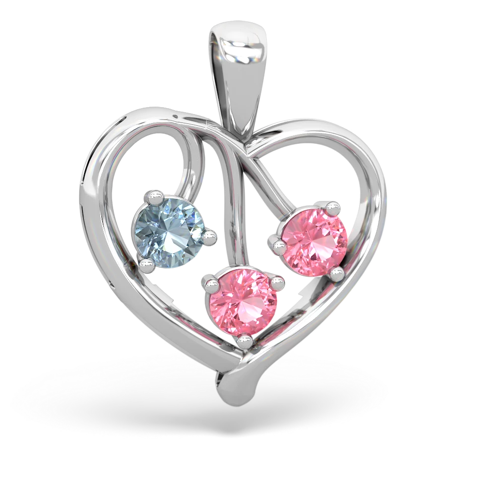 Aquamarine,Lab Pink Sapphire Pink Tourmaline Glowing Heart Necklace - 14K  White Gold |JewelsForMe