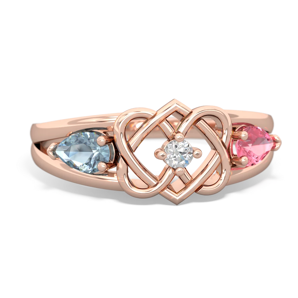 Aquamarine Hearts Intertwined 14K Rose Gold ring R5880