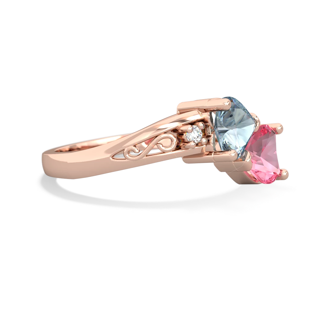 Aquamarine Snuggling Hearts 14K Rose Gold ring R2178