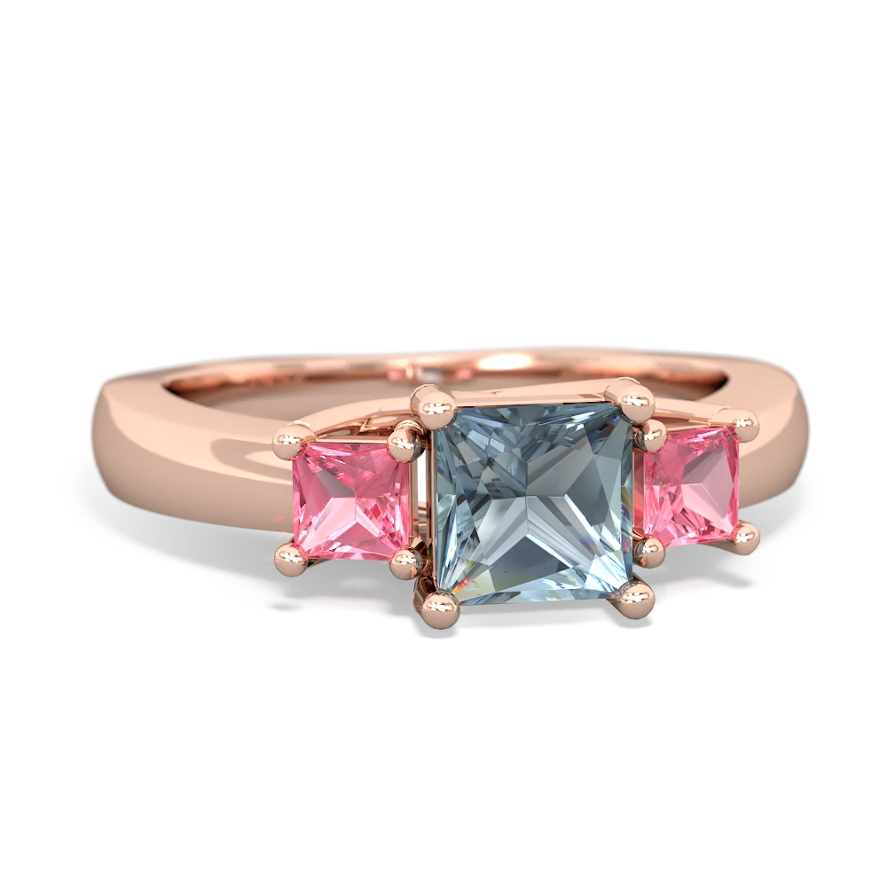 Aquamarine Three Stone Trellis 14K Rose Gold ring R4015