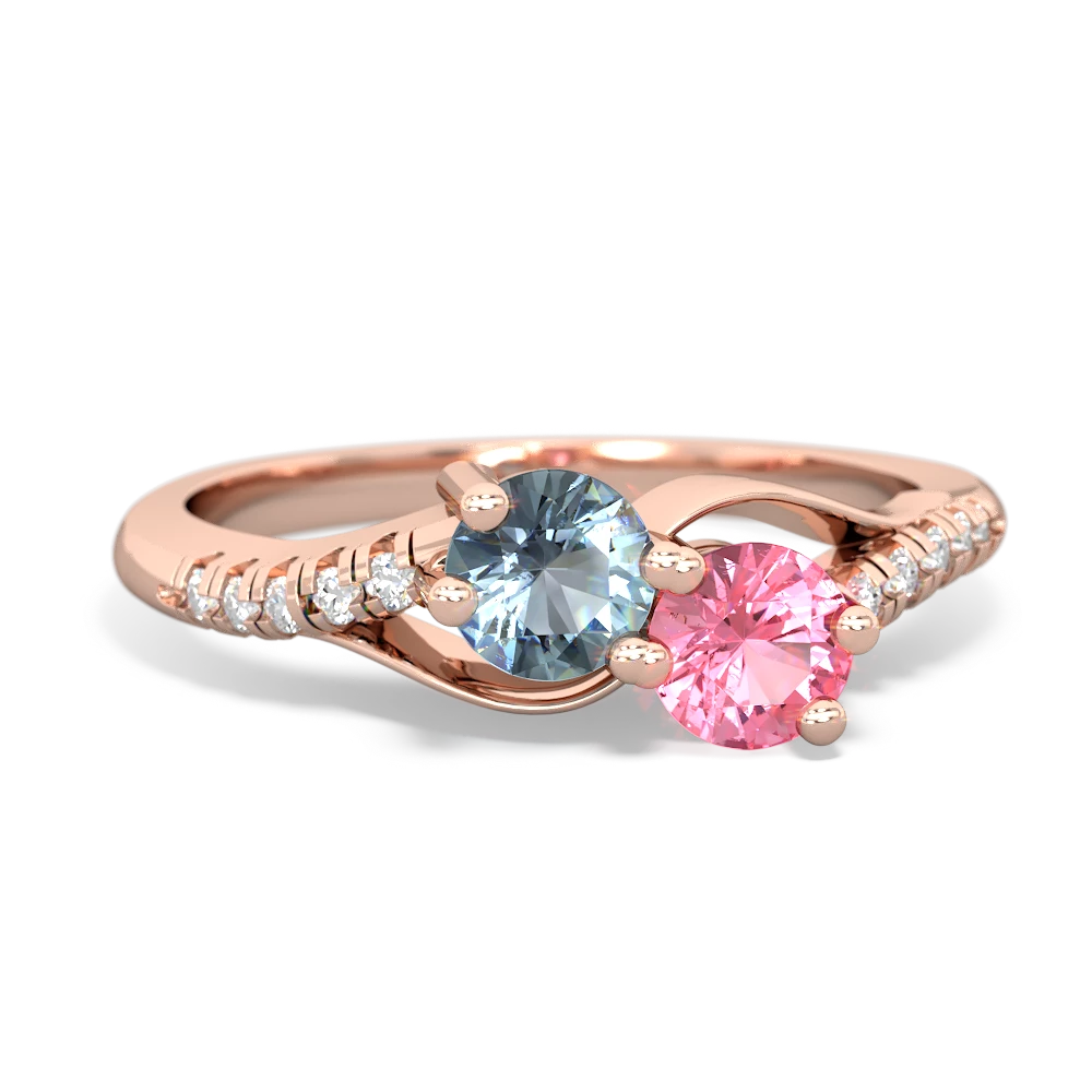 Aquamarine Infinity Pave Two Stone 14K Rose Gold ring R5285