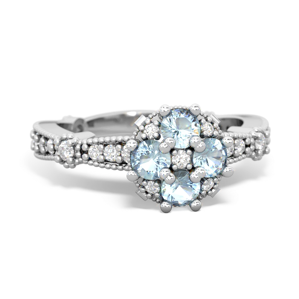 Aquamarine Sparkling Tiara Cluster 14K White Gold ring R26293RD