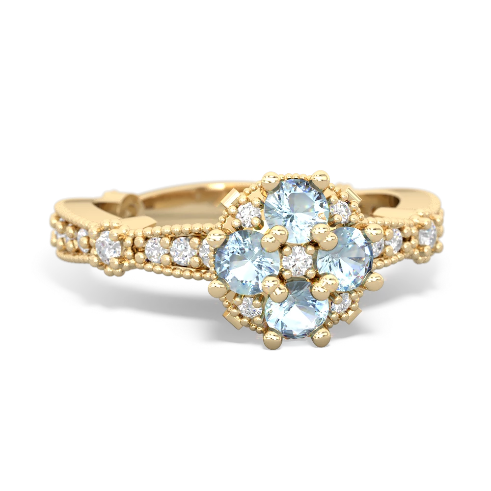 Aquamarine Sparkling Tiara Cluster 14K Yellow Gold ring R26293RD