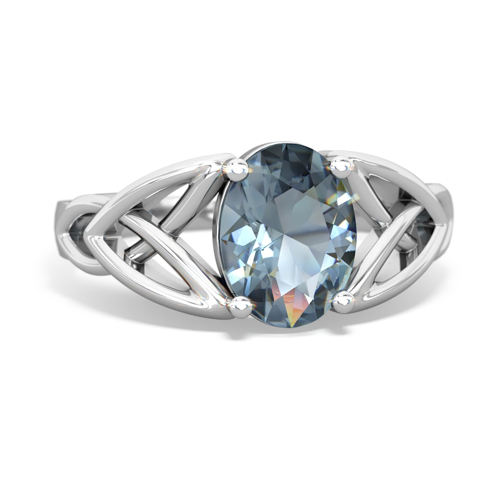 Aquamarine Celtic Trinity Knot 14K White Gold ring R2389