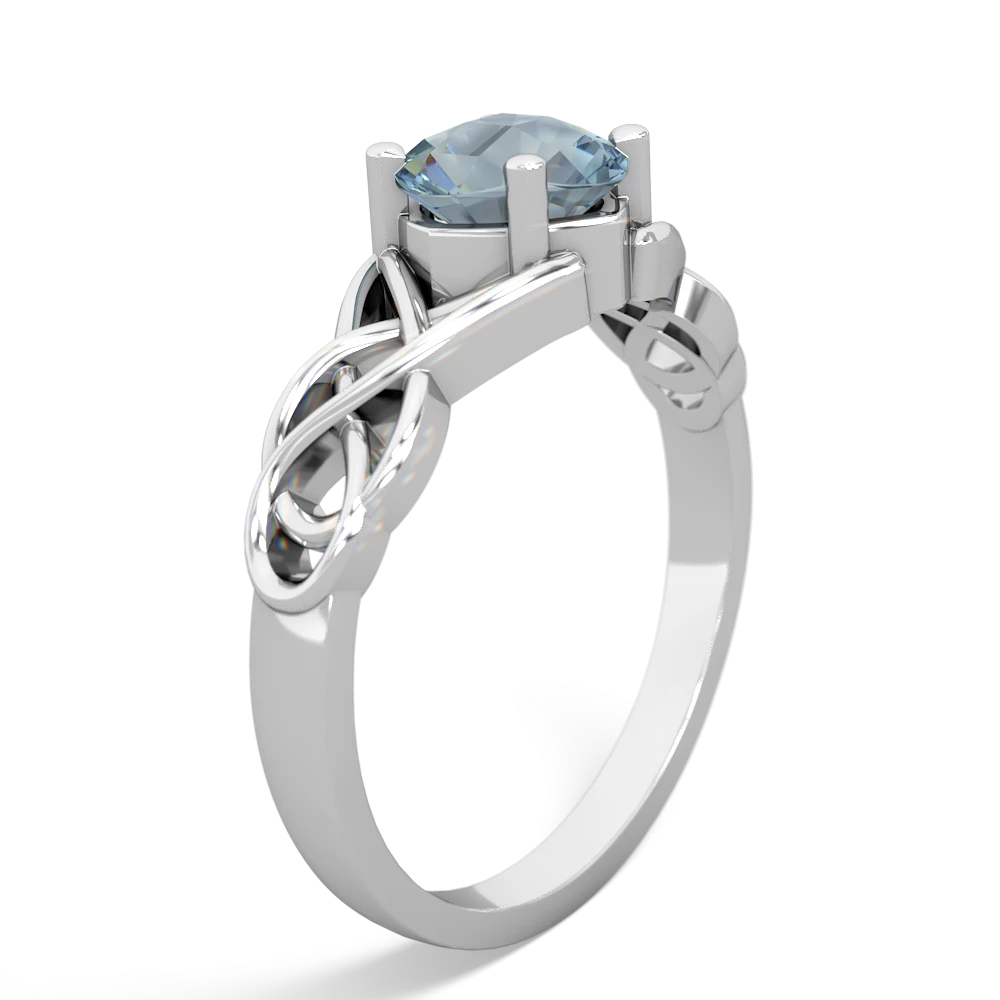 Aquamarine Checkerboard Cushion Celtic Knot 14K White Gold ring R5000