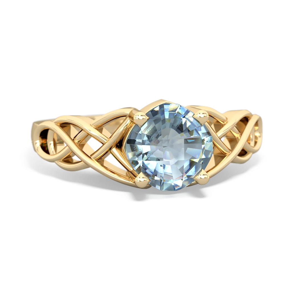 Aquamarine Checkerboard Cushion Celtic Knot 14K Yellow Gold ring R5000