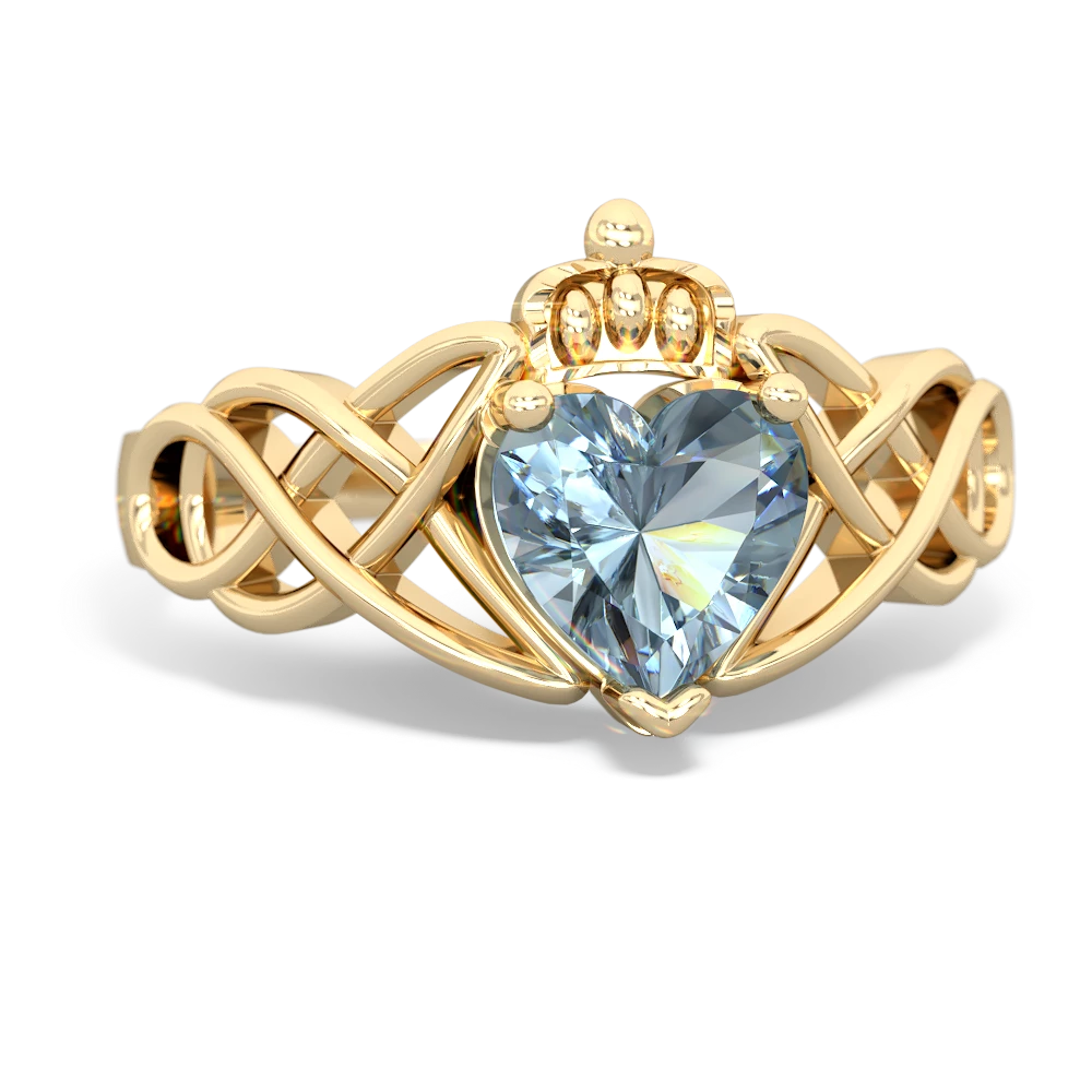 Aquamarine Claddagh Celtic Knot 14K Yellow Gold ring R2367