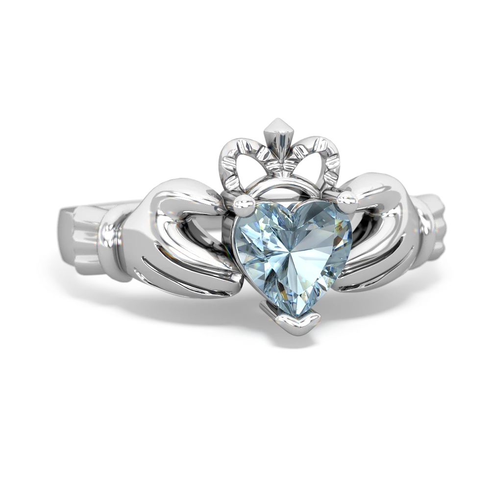 Aquamarine Claddagh 14K White Gold ring R2370