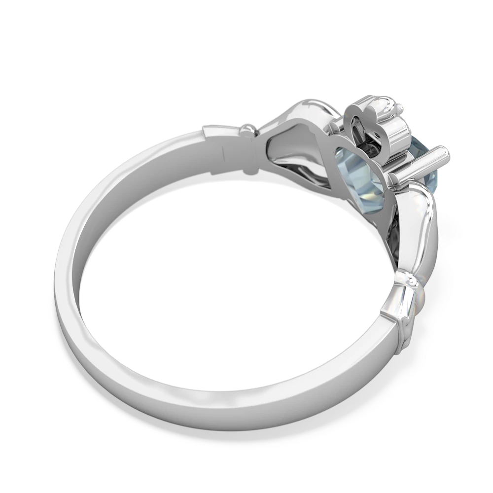 Aquamarine Claddagh Diamond Crown 14K White Gold ring R2372