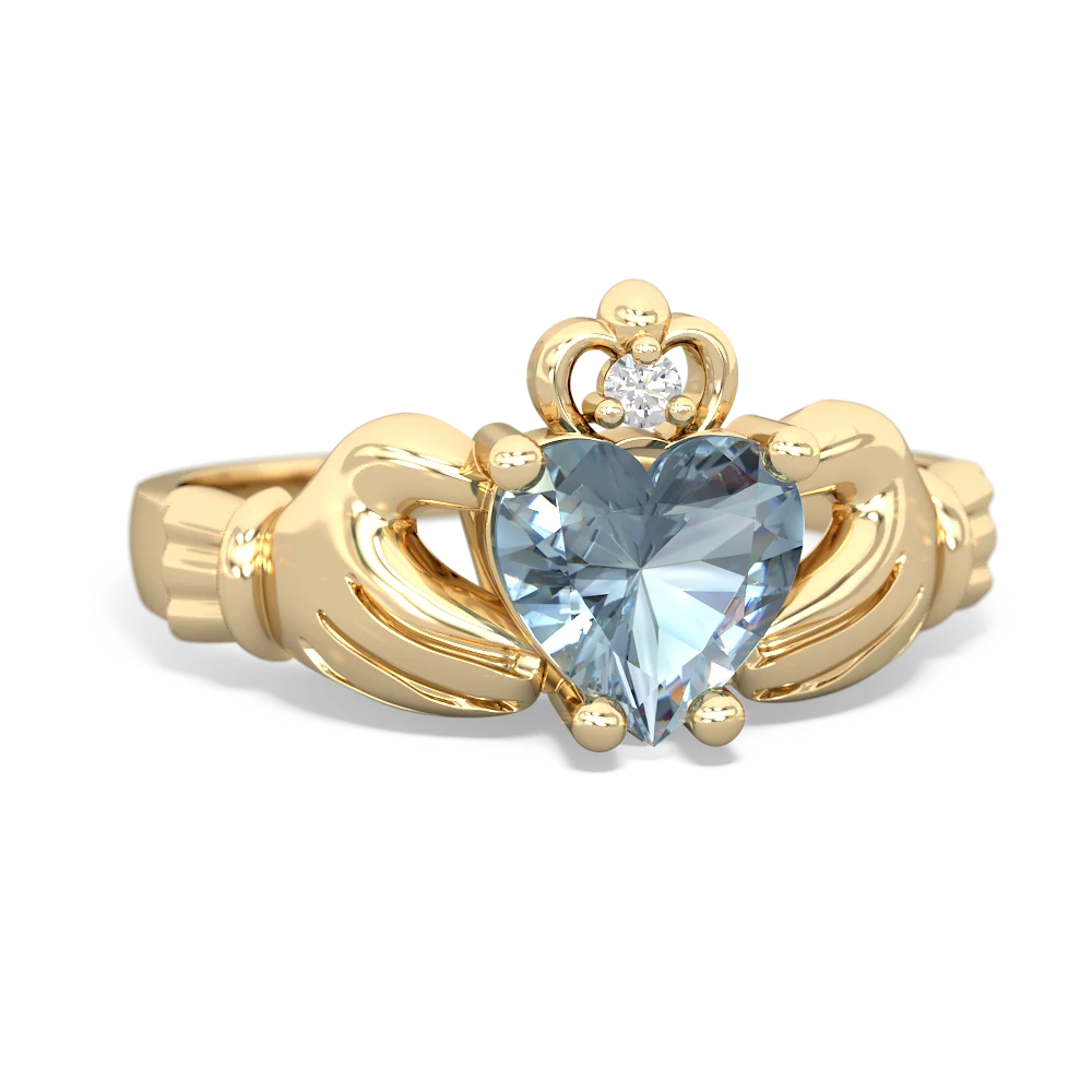 Aquamarine Claddagh Diamond Crown 14K Yellow Gold ring R2372