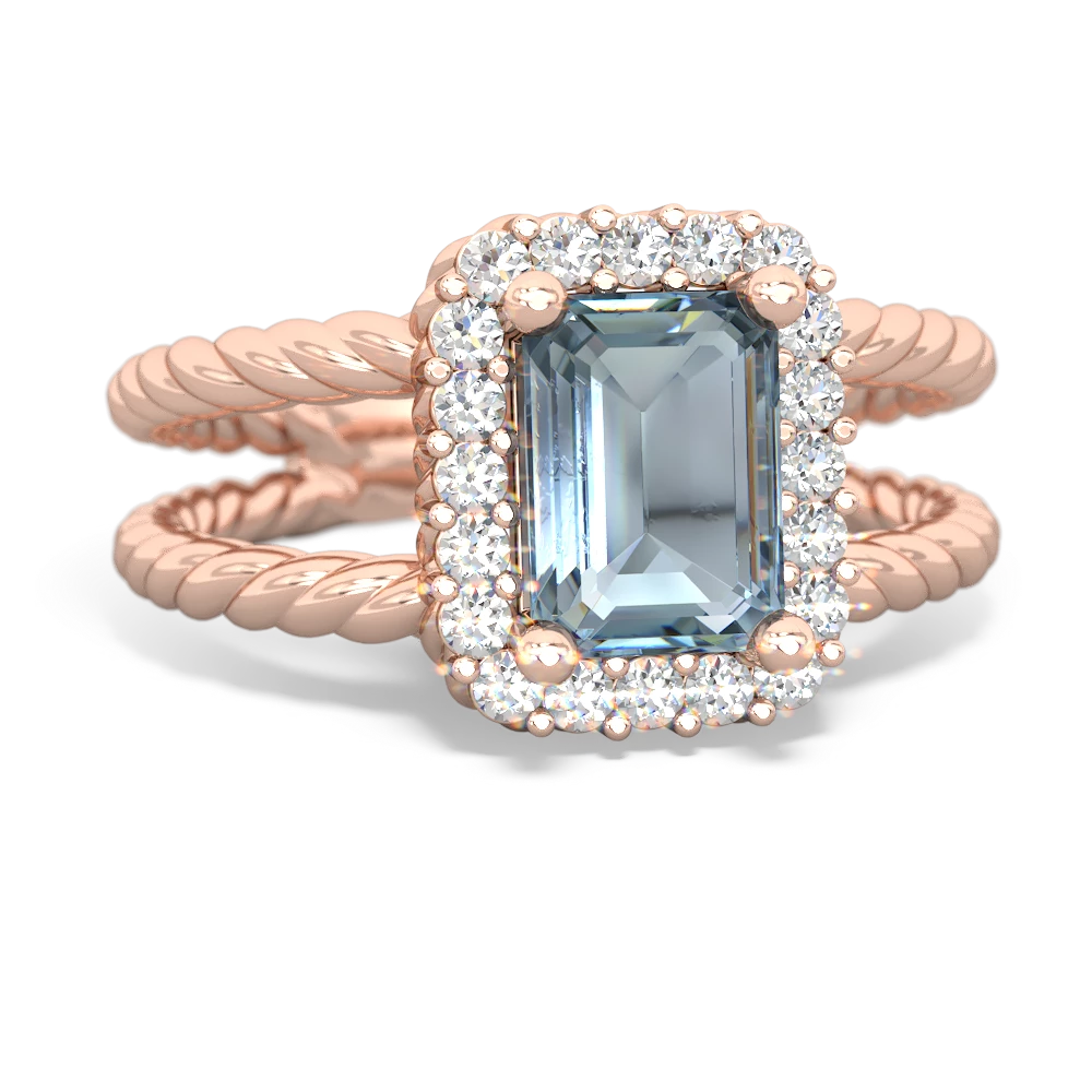 Aquamarine Rope Split Band 14K Rose Gold ring R2628