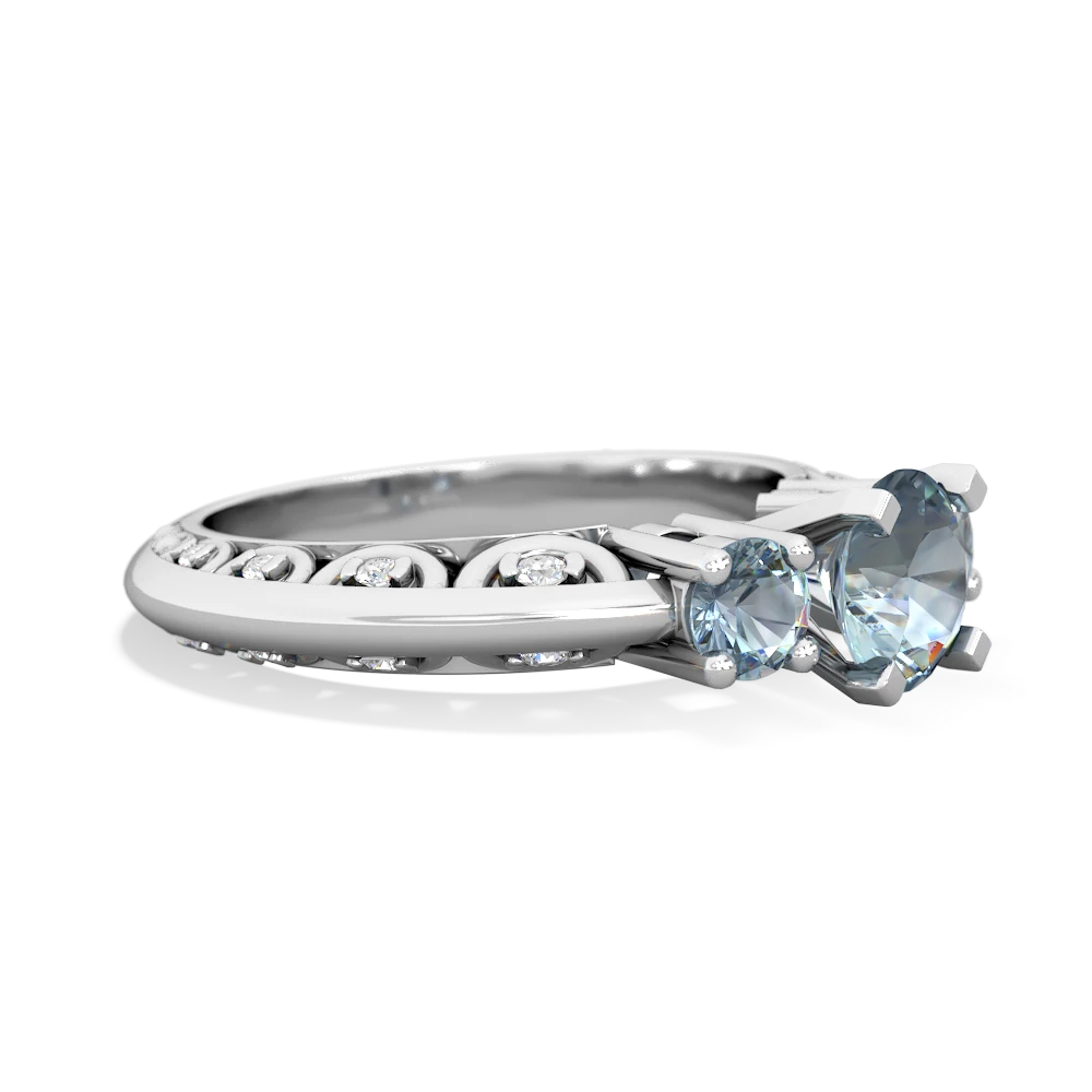 Aquamarine Art Deco Eternal Embrace Engagement 14K White Gold ring C2003