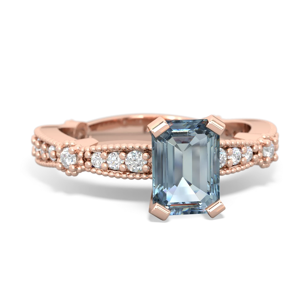 Aquamarine Sparkling Tiara 7X5mm Emerald-Cut 14K Rose Gold ring R26297EM