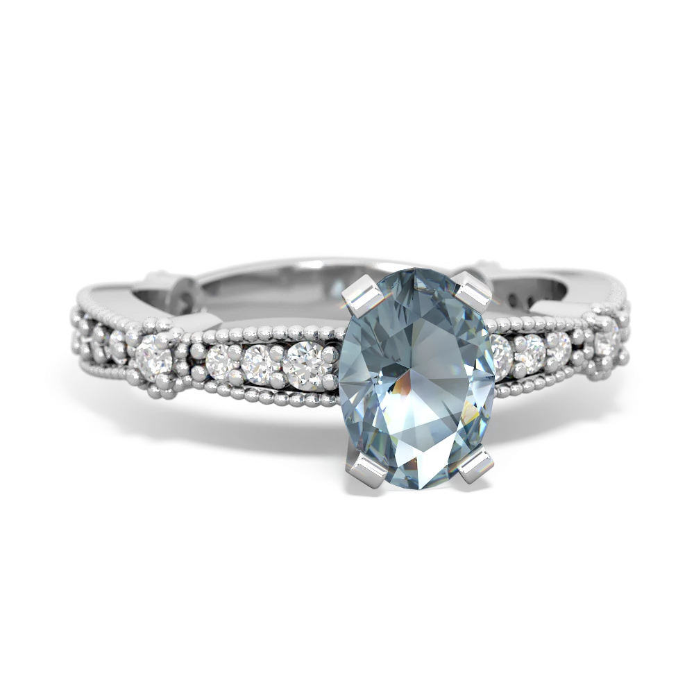 Aquamarine Sparkling Tiara 7X5mm Oval 14K White Gold ring R26297VL