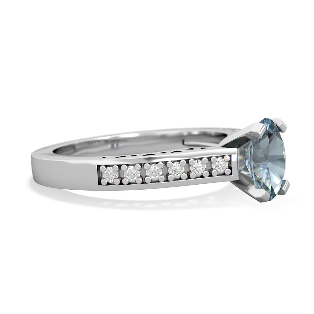 Aquamarine Art Deco Engagement 7X5mm Oval 14K White Gold ring R26357VL