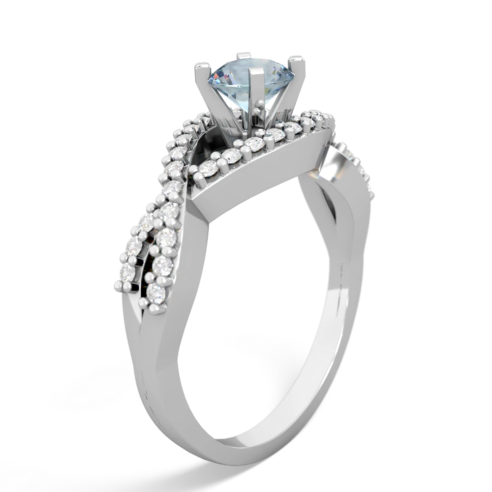 Aquamarine Diamond Twist 5Mm Round Engagment  14K White Gold ring R26405RD