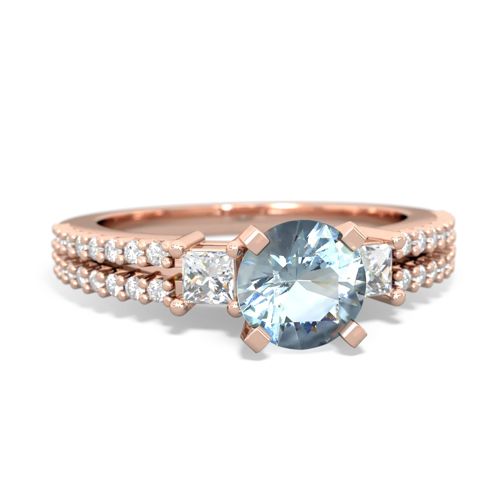 Aquamarine Classic 6Mm Round Engagement 14K Rose Gold ring R26436RD