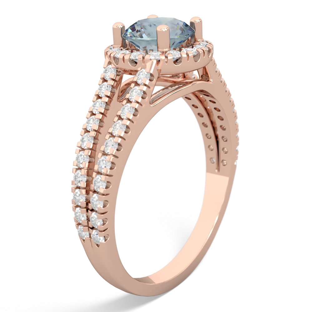 Aquamarine Pave Halo 14K Rose Gold ring R5490