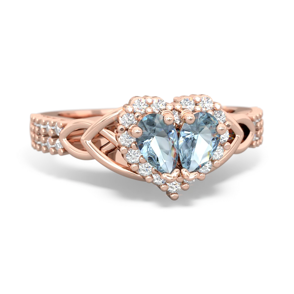 Aquamarine Celtic Knot Two Hearts As One 14K Rose Gold ring R2644HRT