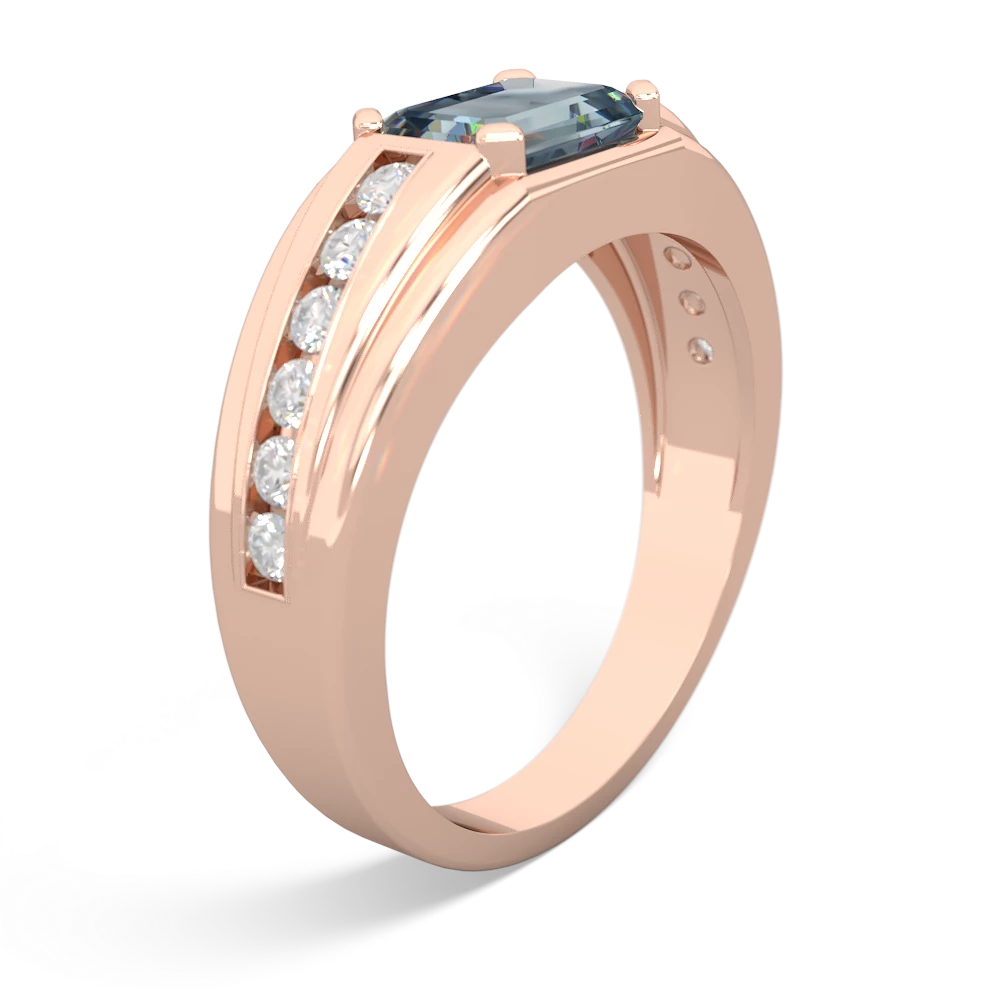 Aquamarine Men's Diamond Channel 14K Rose Gold ring R0500