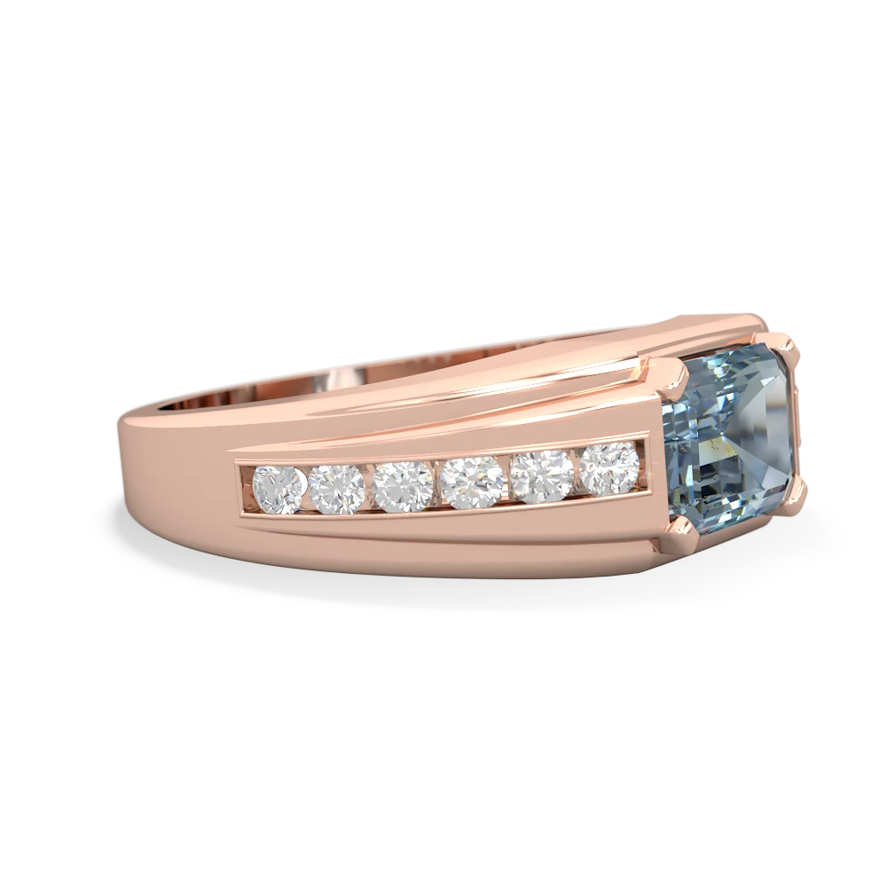 Aquamarine Men's Diamond Channel 14K Rose Gold ring R0500