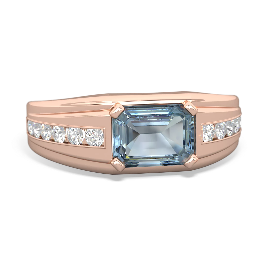 Aquamarine Men's Diamond Channel 14K Rose Gold ring R0500