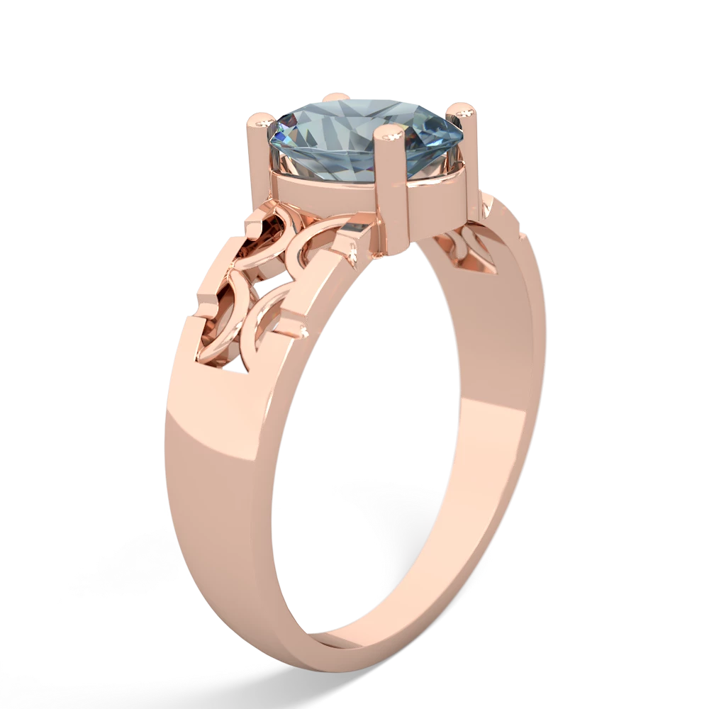 Aquamarine Art Deco Filigree 14K Rose Gold ring R2322